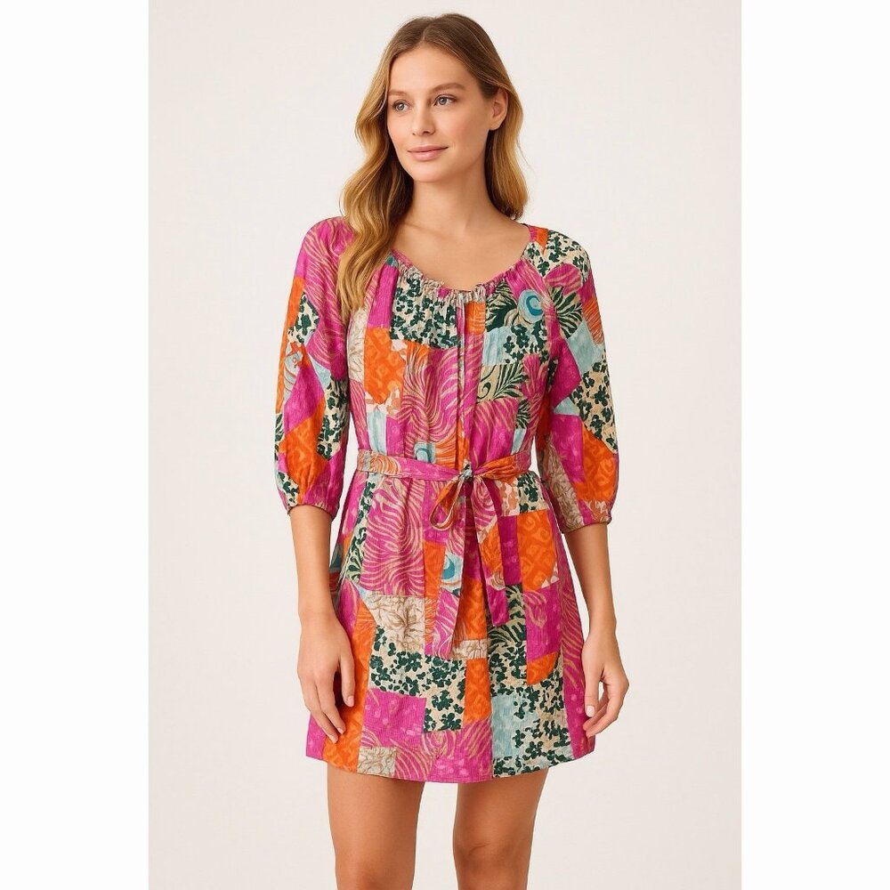 Lilly Pulitzer Silk Patchwork Dress Women’s 0 Boho Resort Preppy Festival